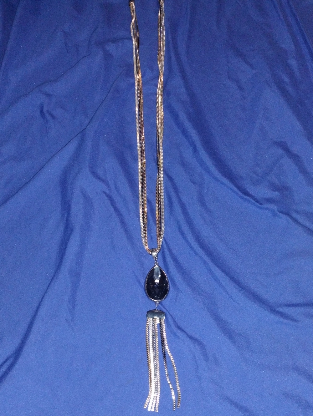 Long Black Teardrop Pendant Necklace with Chain Tassel